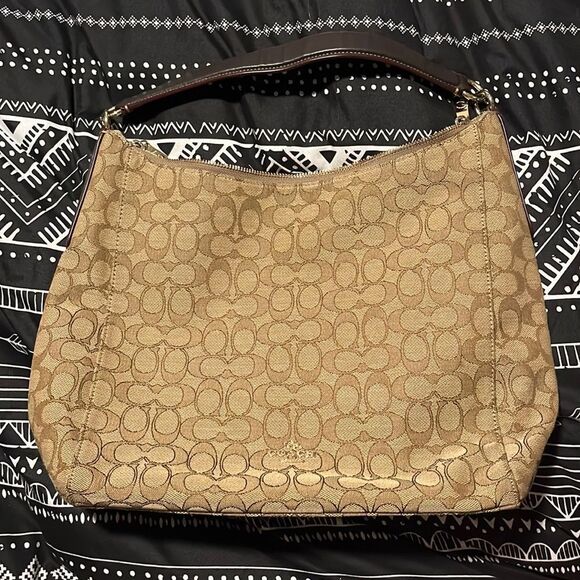 Coach Brown & Tan Logo Shoulder Purse - Picture 1 of 11